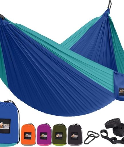 GORILLA GRIP Durable Portable Camping Hammock, Holds 500lbs with Heavy Duty Tree Straps, Comfortable Travel Swing, Camp Hammocks, Easy to Use and Install, Outdoor Essentials, Blue, 10x6.5 FT