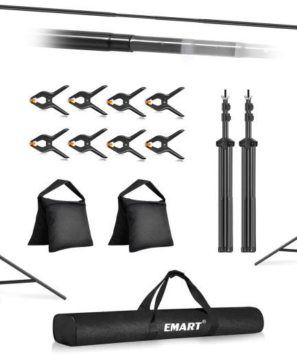 EMART Backdrop Stand 10x7ft(WxH) Photo Studio Adjustable Background Stand Support kit with 2 Crossbars, 8 Clamps, 2 Sandbags and Carry Bag for Parties, Events Decoration, Wedding, Photography
