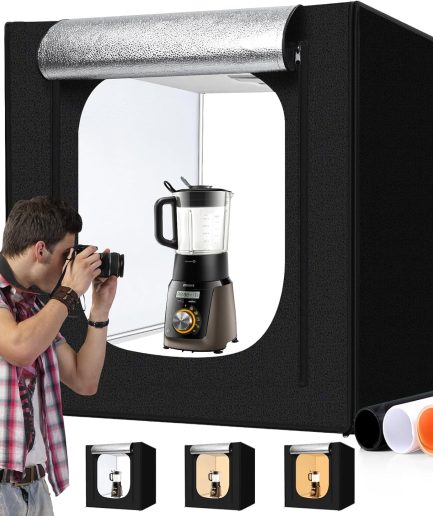 Photo Light Box 28x28 Inch for Photography, 3 Color 10-Level Adjustable Photo Box with Soft Light Cloth Professional Photo Background Shooting Tents White Light