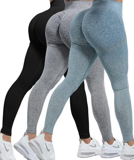 CHRLEISURE 3 Piece Workout Leggings Sets for Women, Gym Scrunch Butt Butt Lifting Seamless Leggings